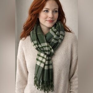 Green Plaid Wool Blend Lightweight Scarf by Freeset